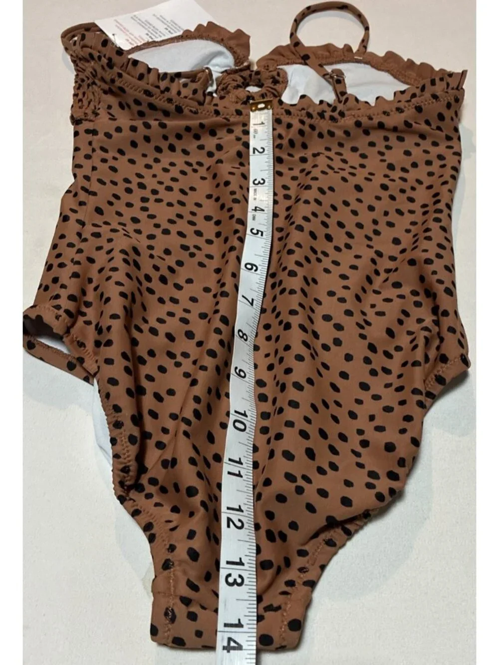 Old Navy Girls Smocked O-Ring One-Piece Swimsuit Brown Animal Print Size M 8 NWT